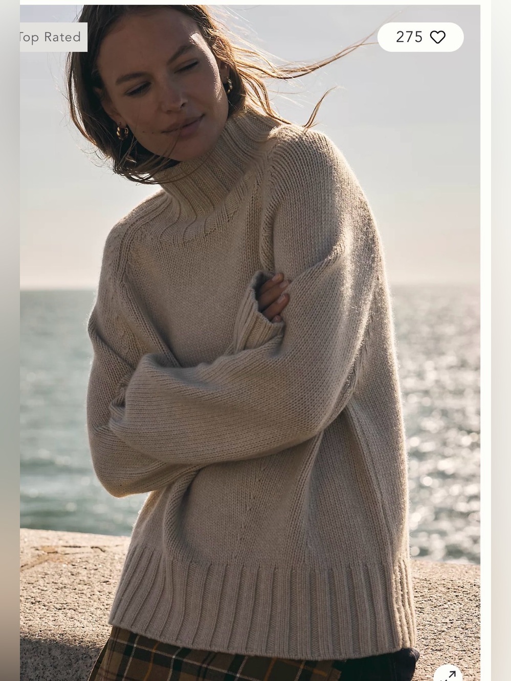 Les Copains 100% Cashmere Turtleneck Sweater Cream , size 46 EU /XL US